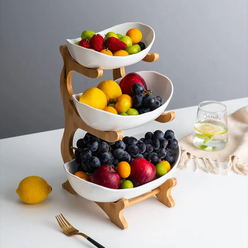 Fruteira de Mesa Cesta de Fruta Bambu 3 Camadas - Imagem 11