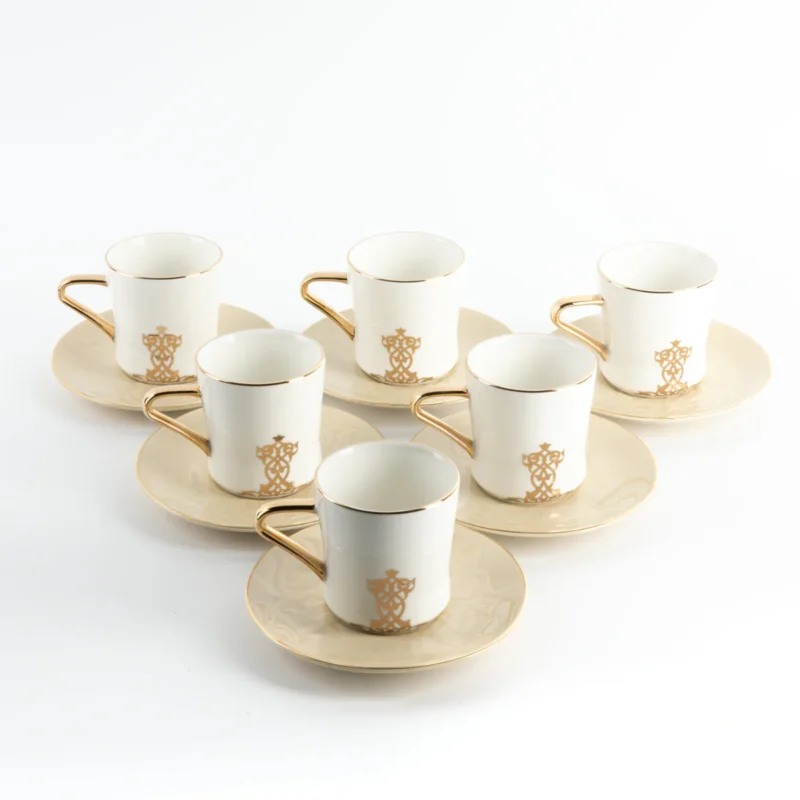 Alternative view of Conjunto de Xícaras de Porcelana com 12 peças - Marfim e Dourado