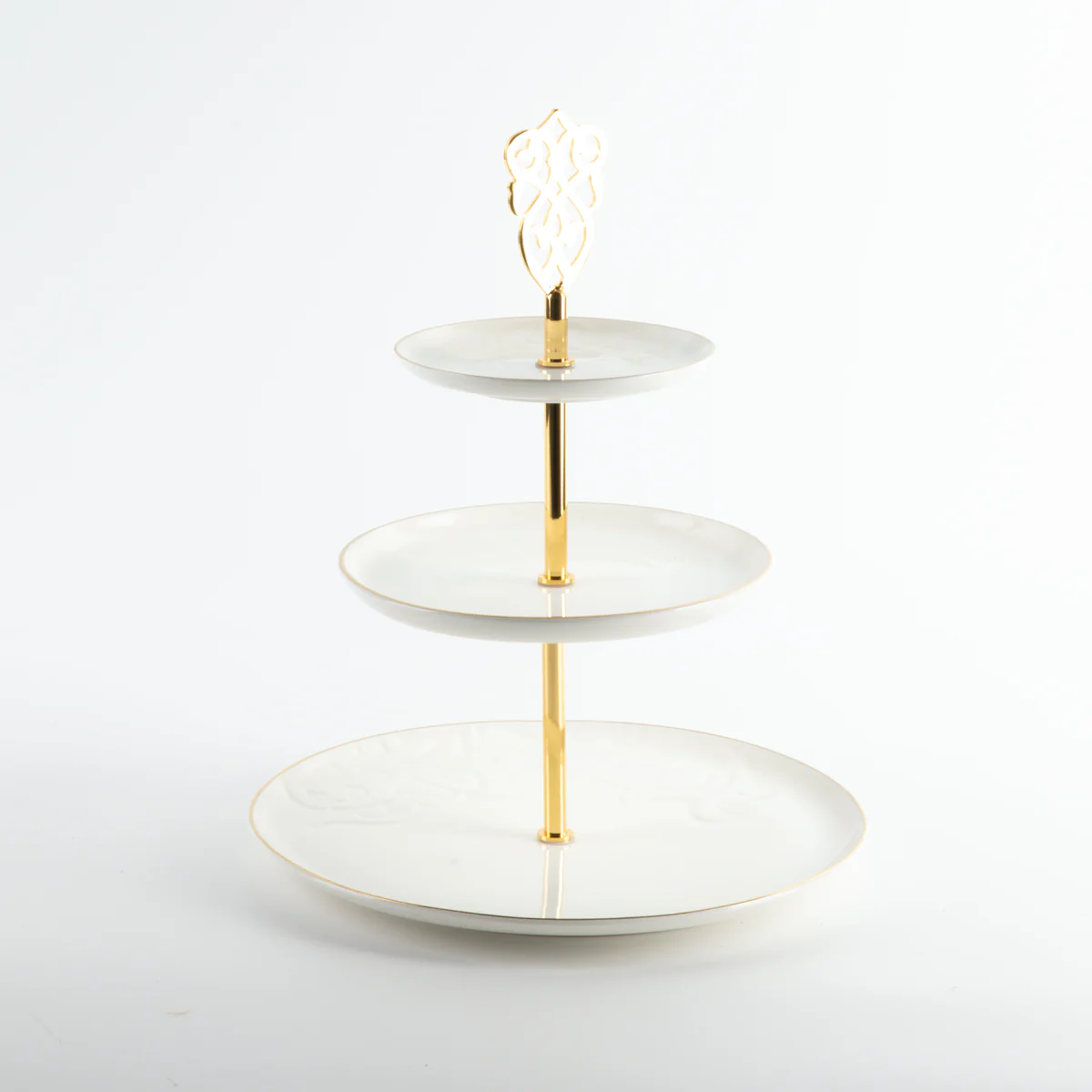 Bandeja De Servir Em Camadas De Aço Inox - Branco e Dourado - Imagem 2