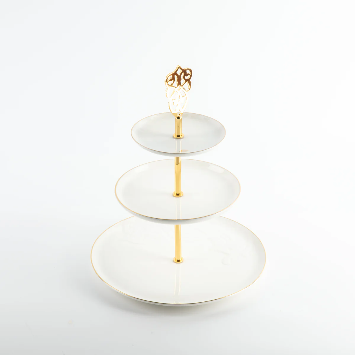 Bandeja De Servir Em Camadas De Aço Inox - Branco e Dourado - Imagem 3