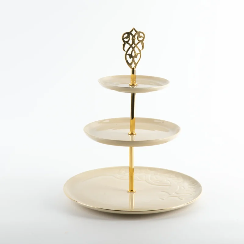 Alternative view of Bandeja De Servir Em Camadas De Aço Inox - Marfim e Dourado