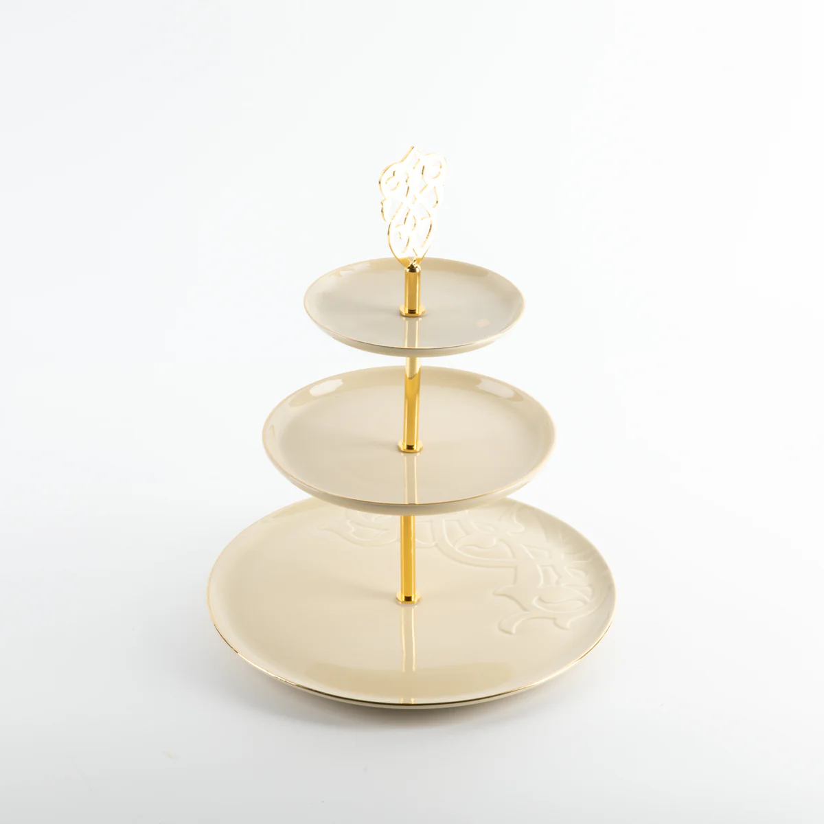 Bandeja De Servir Em Camadas De Aço Inox - Marfim e Dourado - Imagem 3