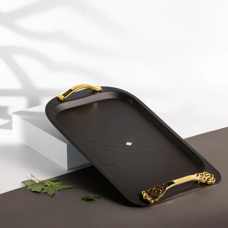 Bandeja Decorativa em Aço Inox - Preto e Dourado